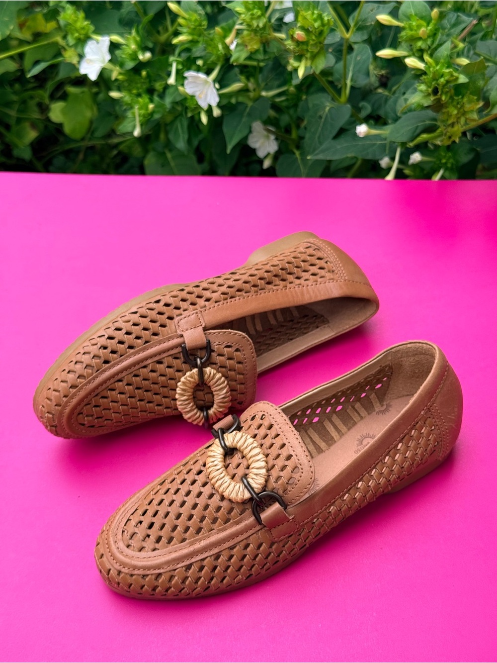 Brioso Presley Tan Woven Leather Ornamented Loafers Driving Flat Almond Shoes 7